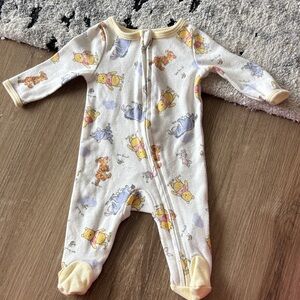 Disney Cream Winnie the Pooh Footed One-Piece Pajamas with Yellow Trim